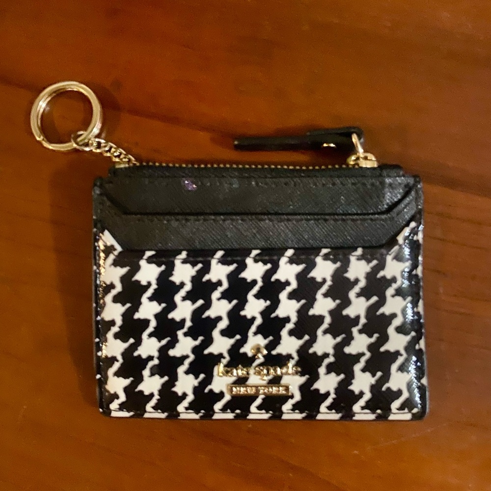 Kate Spade Houndstooth Card Holder in Black and White